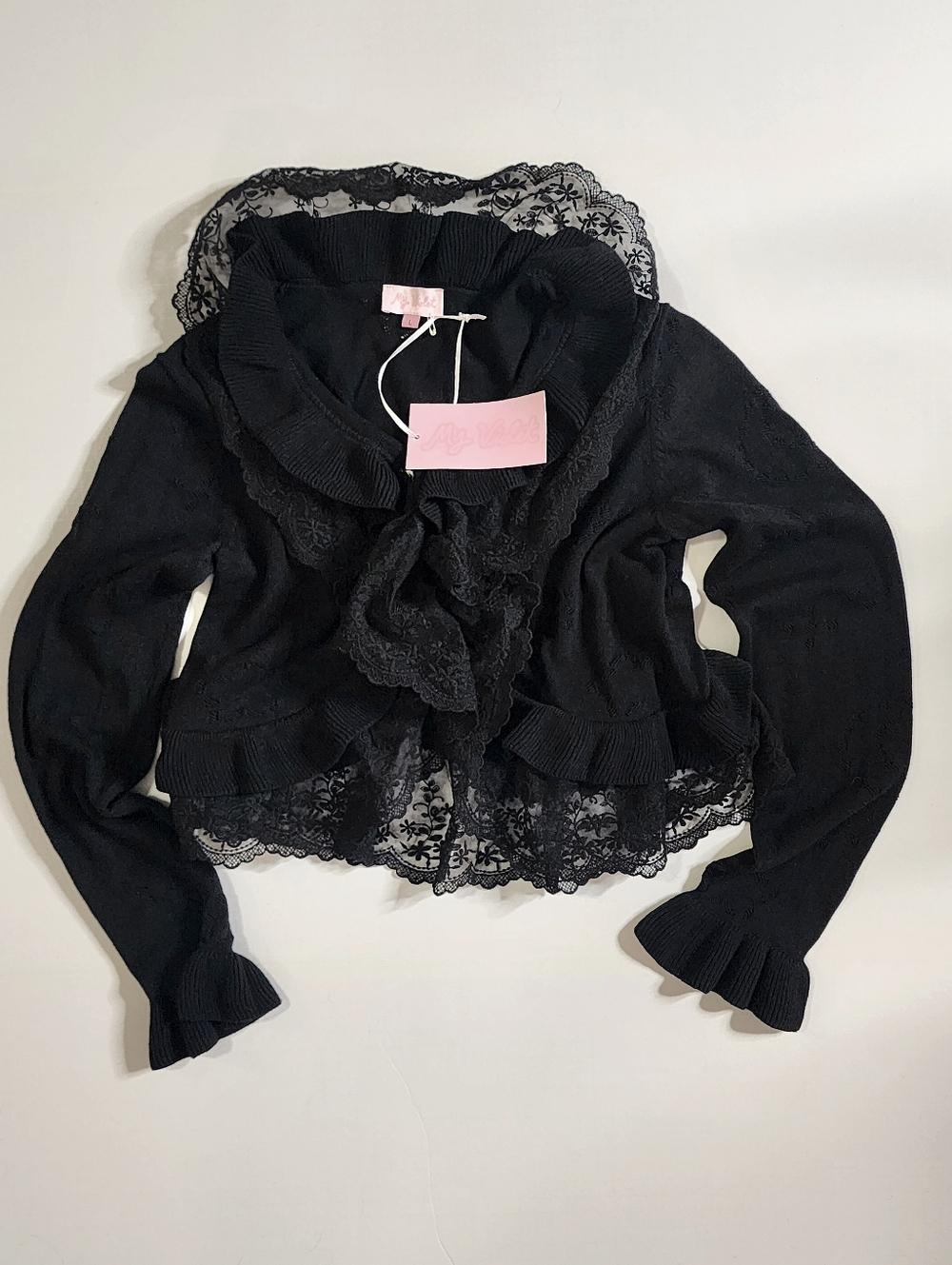 My Violet Black Lace Ruffled Cardigan Sweater - Picture 2 of 4